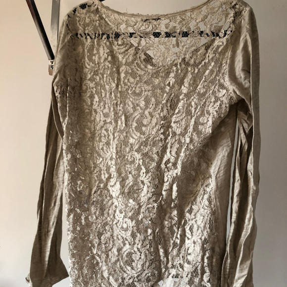 Soft Gray Lace Back Henley - Picture 1 of 5
